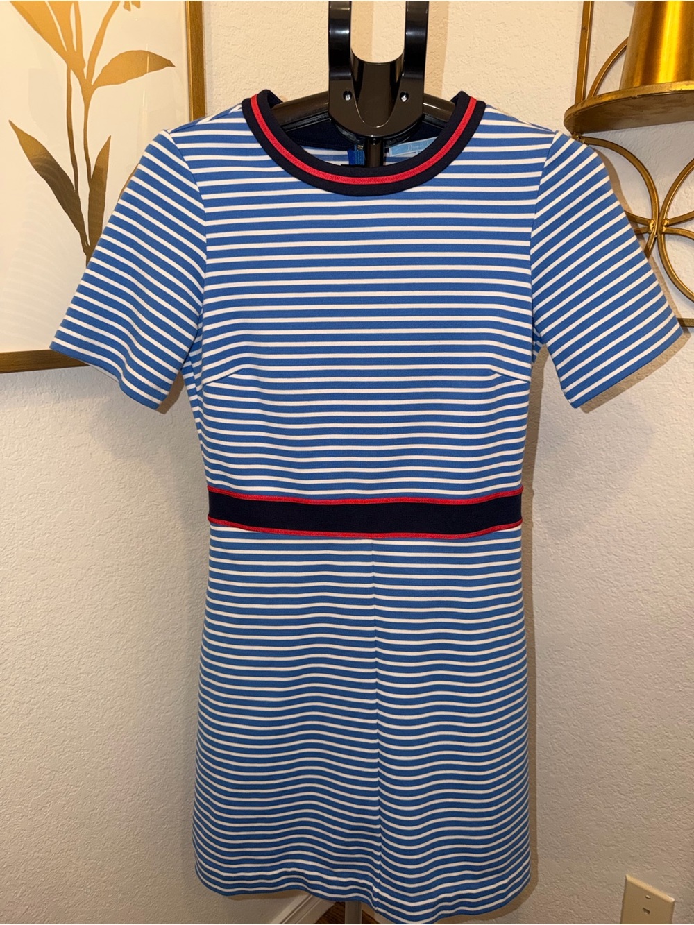 Draper James Blue & White Striped Short Sleeve Dress with Red Trim ~ Size Small